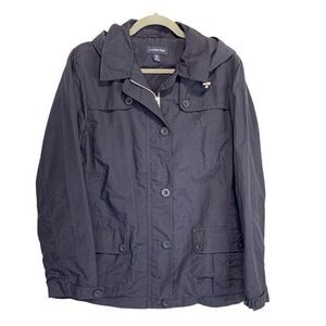 Lands End Navy Womens Hooded Raincoat